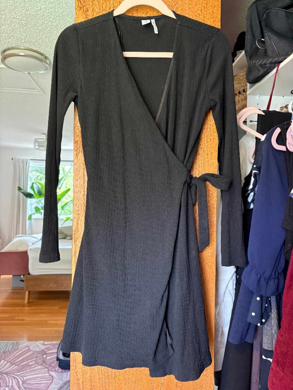 Twik par Simons Organic Cotton Ribbed Wrap Dress Black Size Small